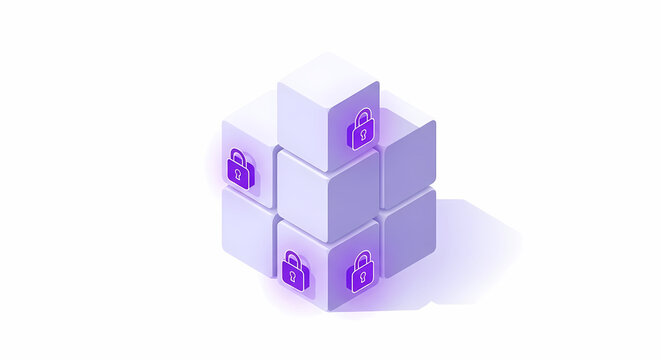 3D Isometric Illustration of Secure Digital Data Storage with Encryption Locks for Cybersecurity and Cloud Computing