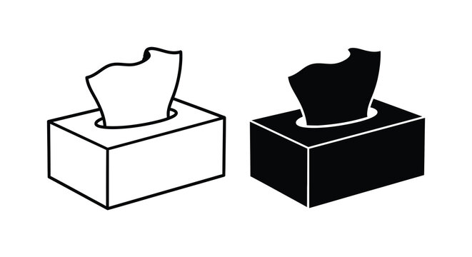 Tissue box outline and solid silhouette against a white background silhouette