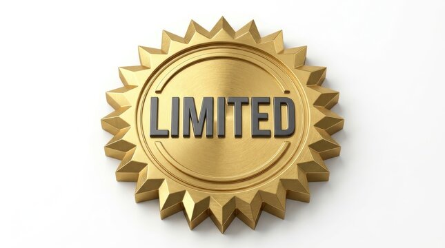Golden limited edition badge featuring sharp starburst edges and metallic textures isolated on white background surface