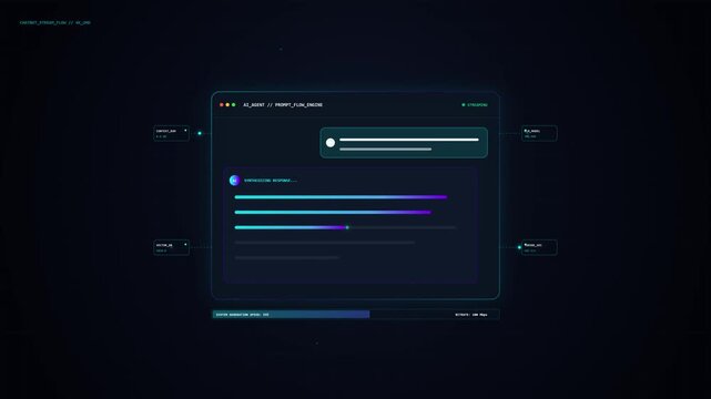 Conversational AI Assistant Generating Text Responses with Neural Data Flow Motion Illustration