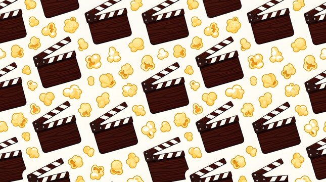 Classic Film Reel Clapperboard Icons Pattern Design.