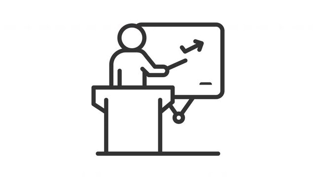Professional presenting data on whiteboard line icon set