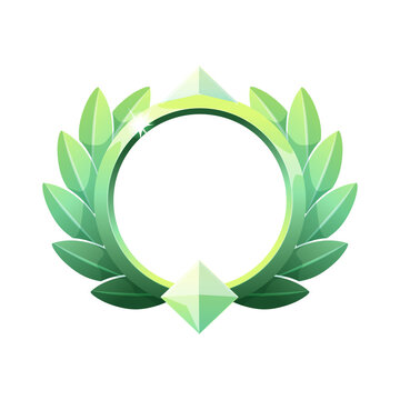 Light green game badge frame with laurel wreath and crystal isolated on transparent background