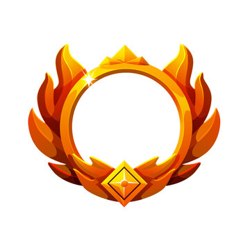 Fiery gold game badge frame isolated on transparent background