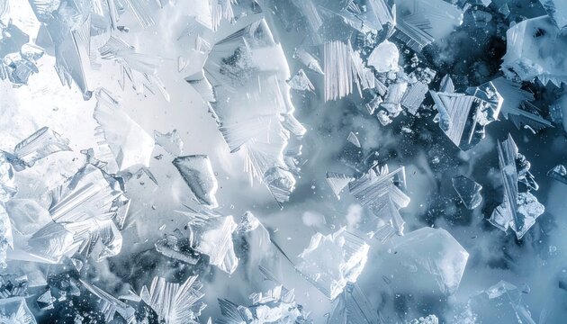 Abstract icy texture with frozen shards and cool tones.