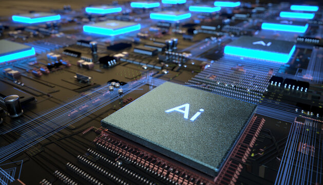 AI (Artificial Intelligence) technology,CPU Concept with Circuit Board.3D rendering.