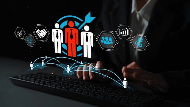 Business strategy and team collaboration concept with digital graphics, targeting solutions, and user engagement for modern organizations Gluon.