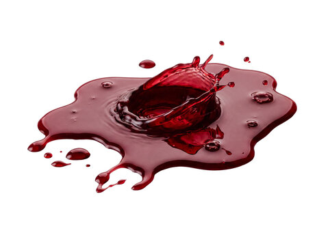 Dynamic dark red liquid splash with a crown effect, isolated on transparent background, vibrant motion.