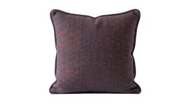 Square decorative throw pillow with dark blue and orange textured fabric pattern