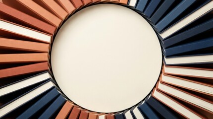 Fototapeta premium Circular Frame Made of Layered Red and Blue Paper Shapes With Blank Center