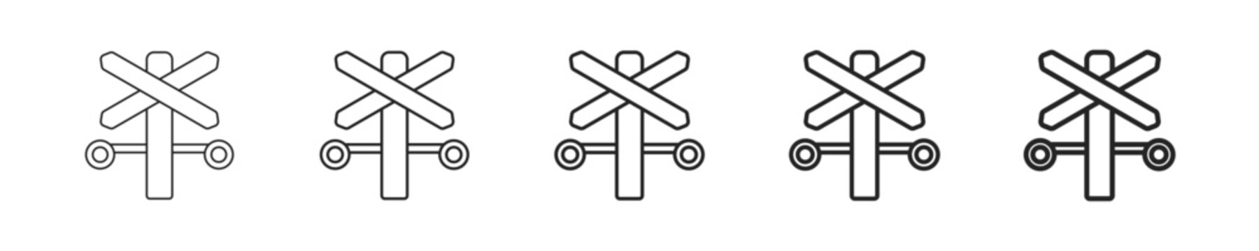 Railroad Crossing vector icon in minimalist line style. Clean editable stroke illustration with geometric design and monochrome appearance, isolated on white background