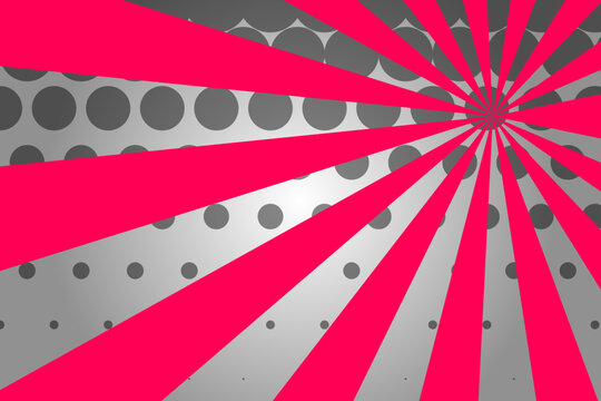 Retro sunburst background with pink rays, vintage pop art halftone pattern, abstract comic book vector illustration