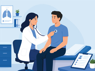 Obraz premium Doctor Examining Patient with Stethoscope in Medical Clinic