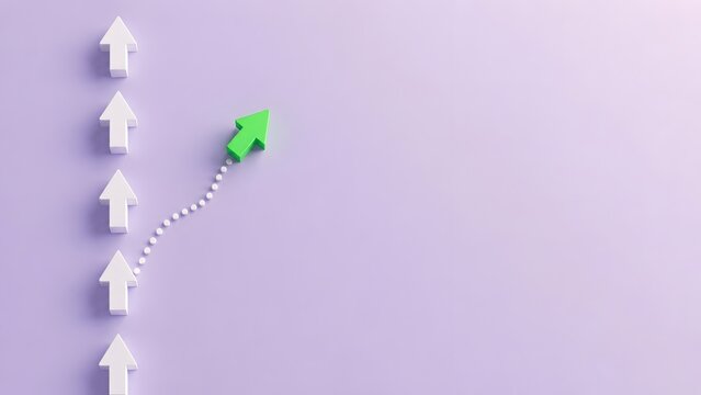 Green Arrow Breaking Away Changing Direction From Line Of White Arrows