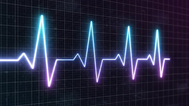 Animated EKG Heartbeat Pulse Line Graph Neon Glow on Grid Background