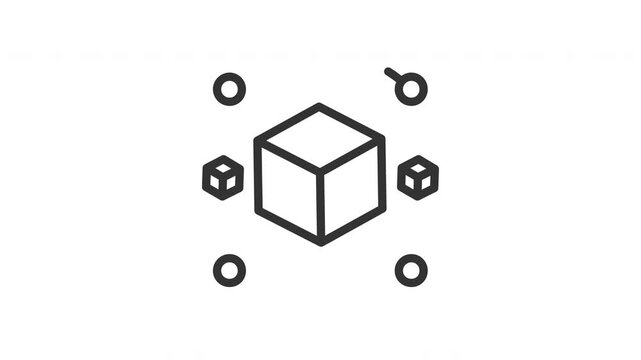Animated blockchain technology line icons on white background