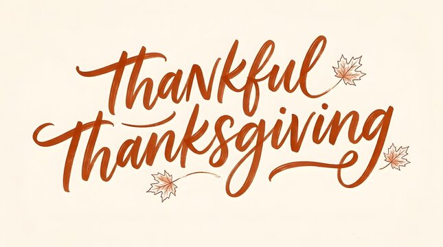 Elegant thankful thanksgiving calligraphy text design for seasonal holiday greeting cards