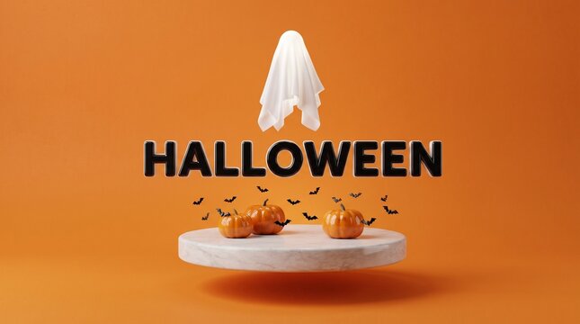 3D Halloween Background with Floating Pumpkin Platform
