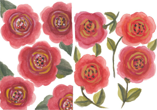 Watercolor Rose Floral Elements Set
