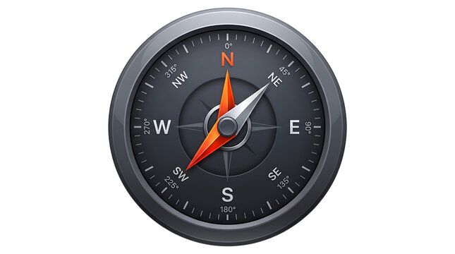 Vintage magnetic compass with black dial and glowing red needle