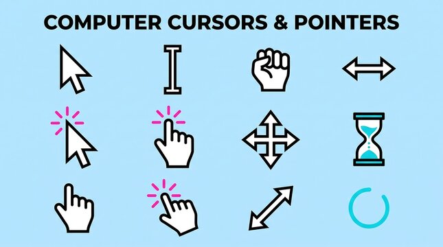 Cursor Pointer Vector Mouse Arrow Hand Click Hourglass Loading Icon Grid