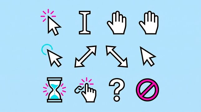 Mouse Cursor Vector Arrow Pointer Hand Click Question Mark Hourglass Set