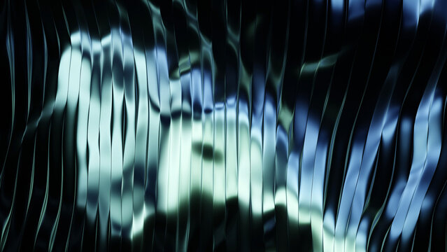 Dark glossy glass ripples with mint highlights and fluid distortion.