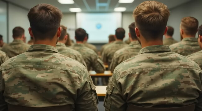 Military students attend a military strategy training course.