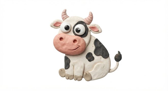 Cow. Cute, clay cow, funny cartoon farm animal, 3d dairy cattle illustration for kids.