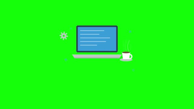 Digital Productivity Concept with Laptop and Coffee Cup Animated Icon