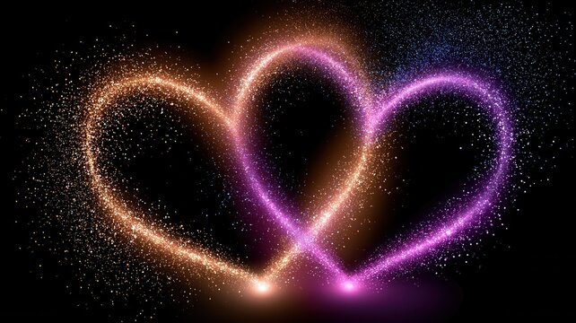 Vibrant light particles and sparkling trails creating a heart symbol conveying feelings of and celebration love passion
