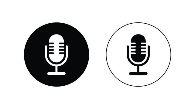 Microphone podcast and audio recording icon set with circular designs