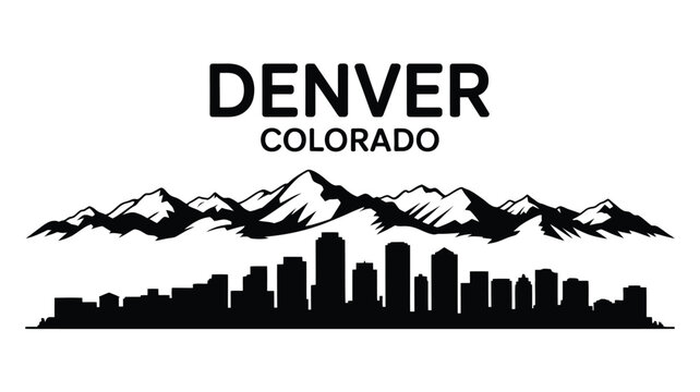 Denver Colorado skyline and Rocky Mountains travel silhouette illustration