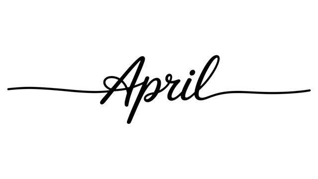 April word written in a single continuous black line script isolated on a white background Vector, illustration