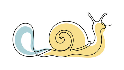 Simple line art drawing of a cute snail with soft pastel colors Vector, illustration © Dulal