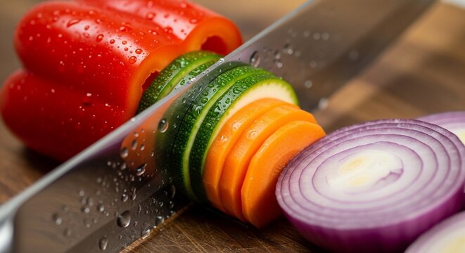 Vegetable slices being cut