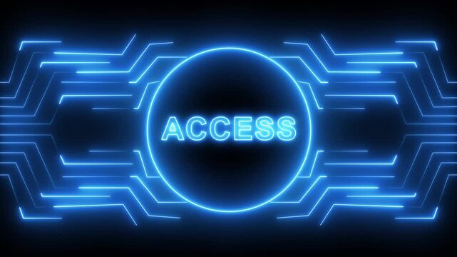 access keys. Connected image photo animation draws teal neon circle paths. Technical image photo animation loops data grids.