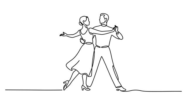 Continuous single line drawing of a man and woman dancing together gracefully Vector, illustration