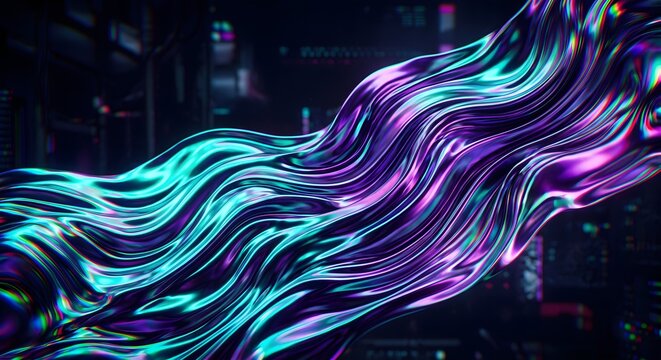 Dark Cyberpunk Neon Liquid Metal Waves Abstract Design