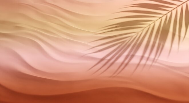 Warm Desert Sand Dunes with Palm Leaf Shadow Minimalist Background