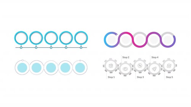 Workflow improvement round horizontal empty infographic template animation set. Business planning. Animated diagrams blank design multi-step. Info graphics with options. HD video pack
