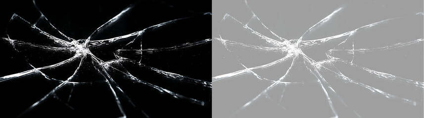 Broken glass spiderweb crack texture. Shattered screen and damaged window impact overlay on transparent background © Антон Миргородський