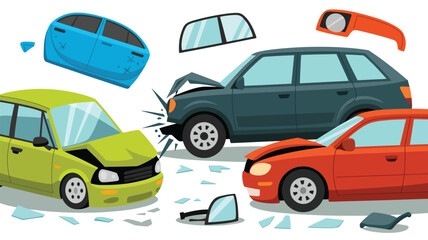 Naklejka premium . Car accident collision with damaged vehicles and broken glass illustration