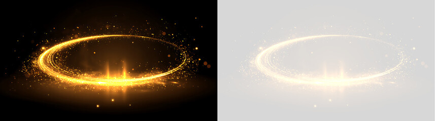 Glowing gold circular light trail with sparks. Magic halo and light effect on black and transparent background © Антон Миргородський