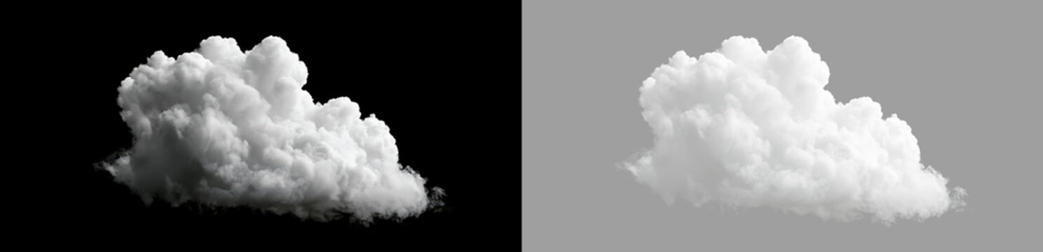 Large fluffy white cloud isolated on transparent background. Realistic cumulus cloud cutout overlay element