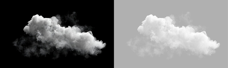 Obraz premium White realistic cloud isolated on transparent background. Billowing smoke texture and fog element for weather overlay and photo manipulation