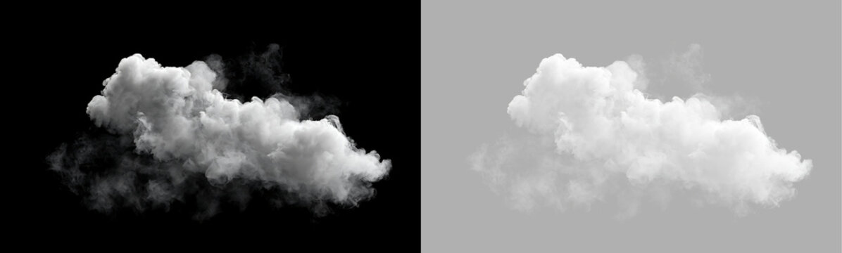 White realistic cloud isolated on transparent background. Billowing smoke texture and fog element for weather overlay and photo manipulation