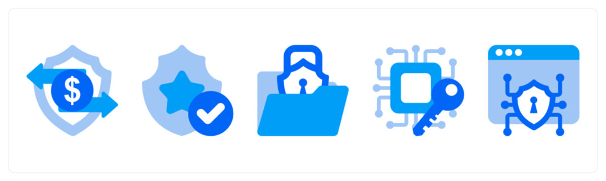 A set of 5 mix icons as Secure Transaction, Security Guard, Secure Data