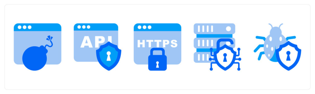 A set of 5 mix icons as DDoS Protection, Secure API, HTTPS Security