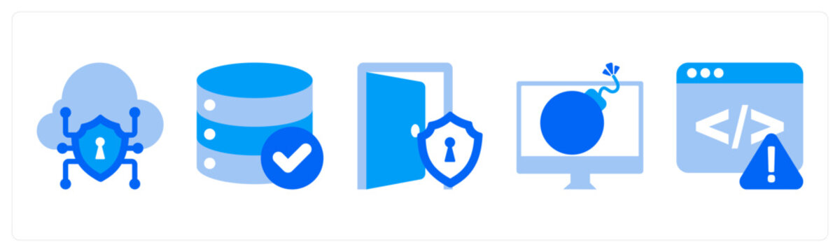 A set of 5 mix icons as Cloud Security, Data Integrity, Security Door